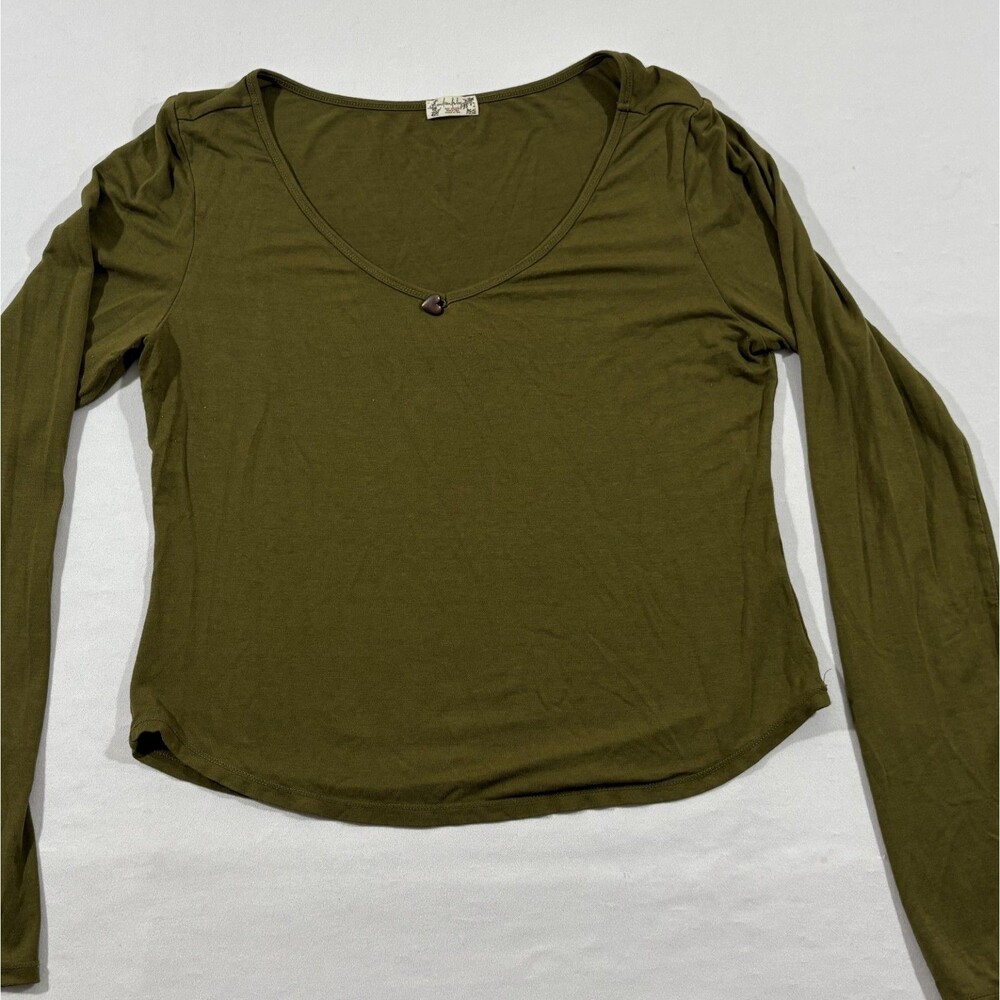 Free People Intimately Green Scoop Baby Doll Long Sleeve Top Shirt Grunge Sz S - Picture 2 of 10